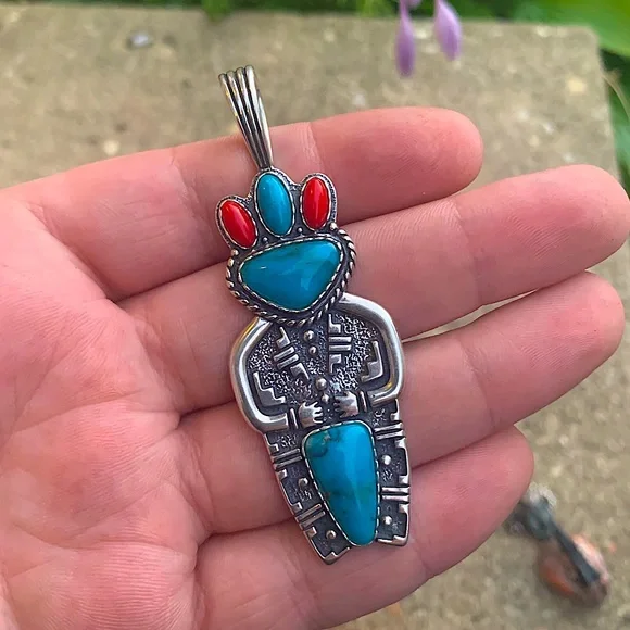 Collier Breloque Sud-Ouest En Argent Sterling 925 & Turquoise - Style Carolyn Pollack - Occasion Rare